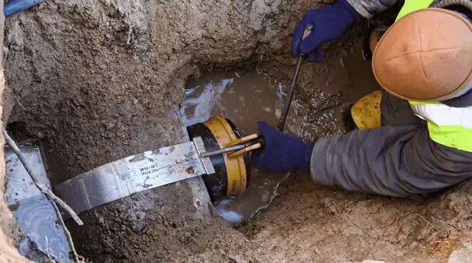 Technician performing underground drainage repair for foundation protection and gutter systems in Louisville, KY